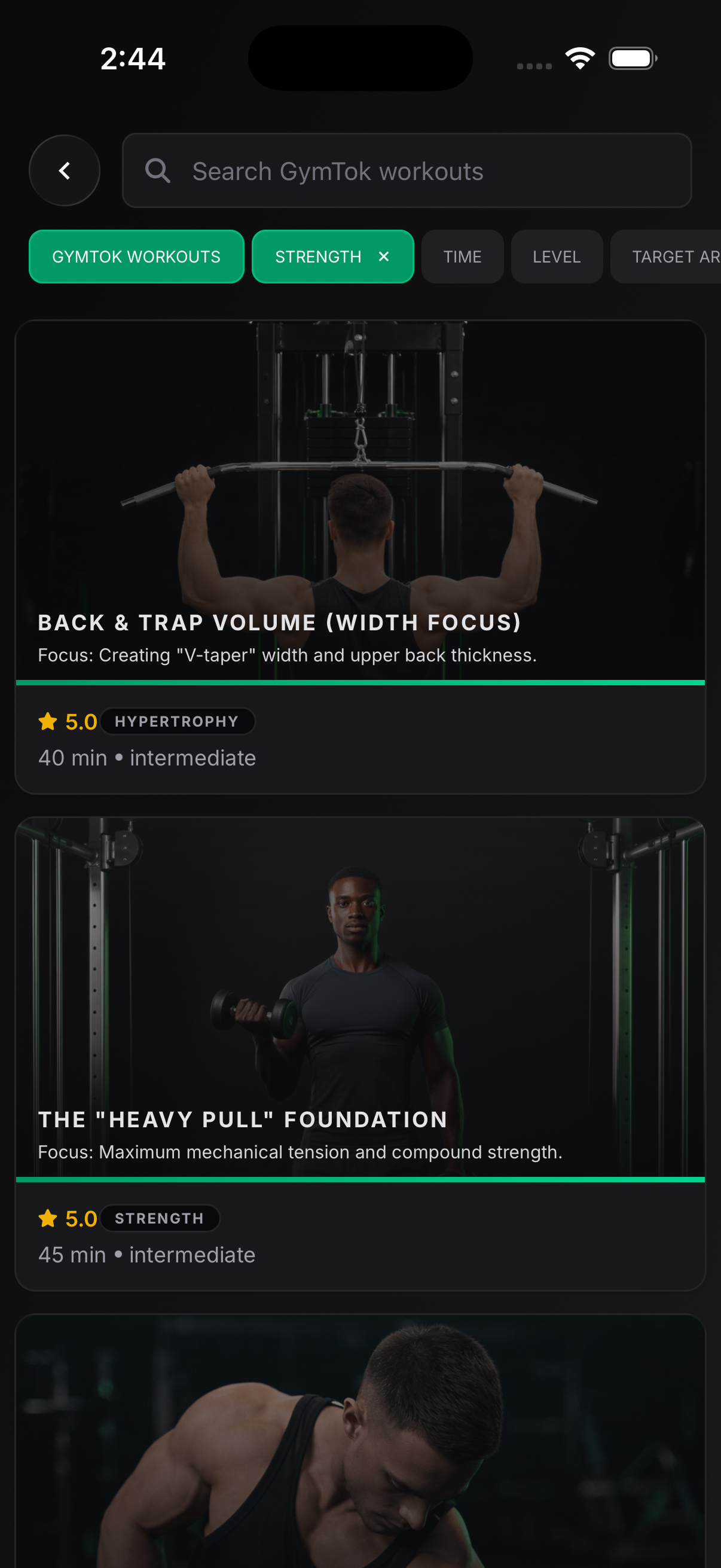 GymTok community workout library screen
