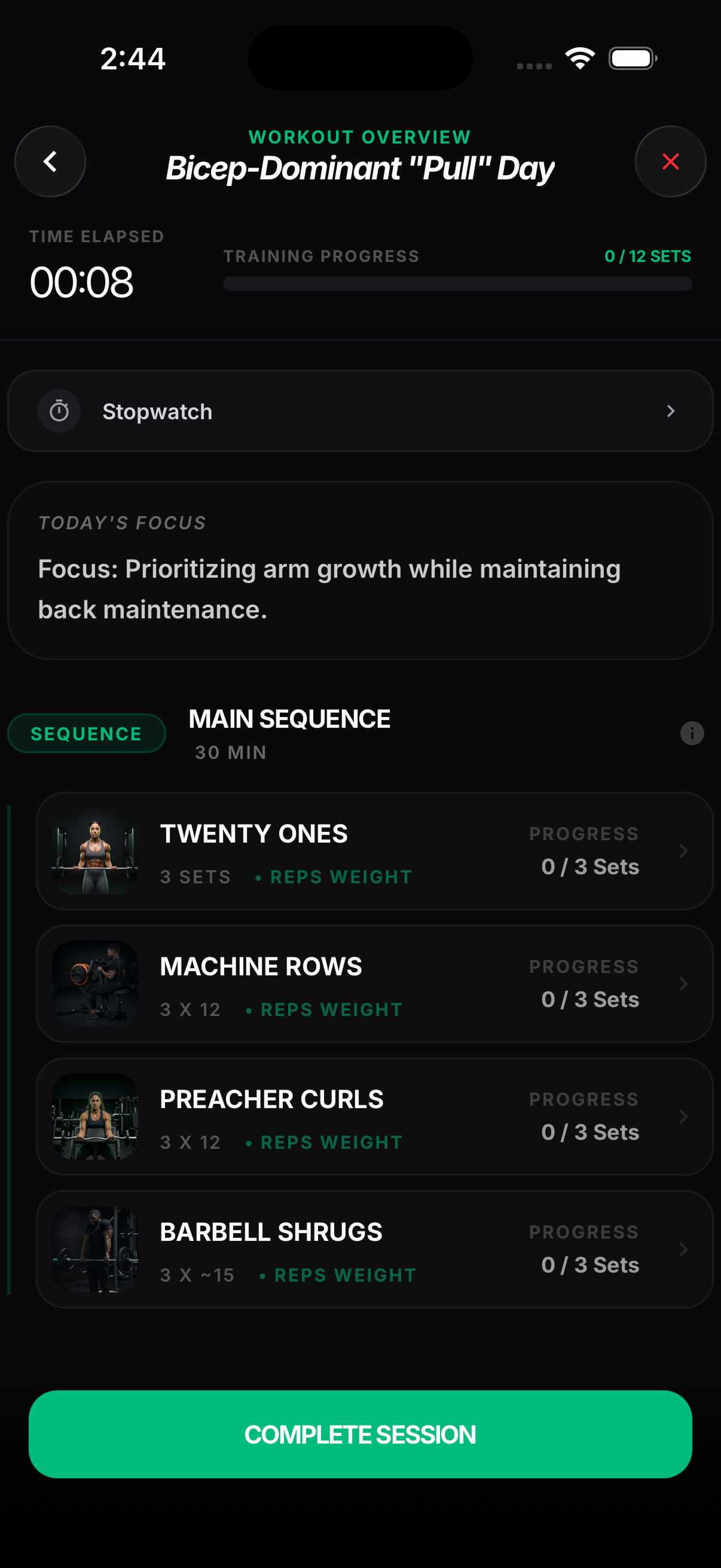 GymTok workout tracking screen